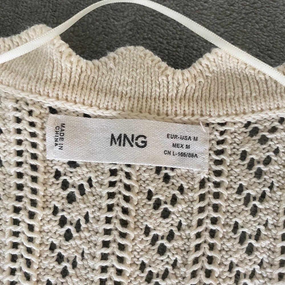 Mango MNG Knit Maxi Dress Womens M Cream Pointelle Button Front Sleeveless Boho - Picture 8 of 15